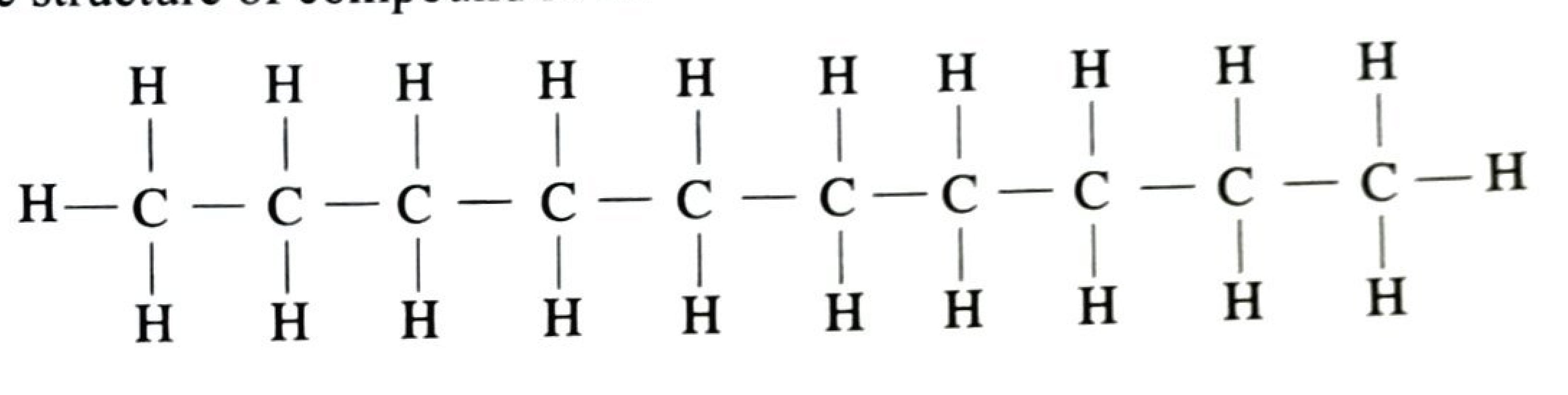 Displayed formula of a straight-chain alkane with ten carbon atoms, each bonded to hydrogens.