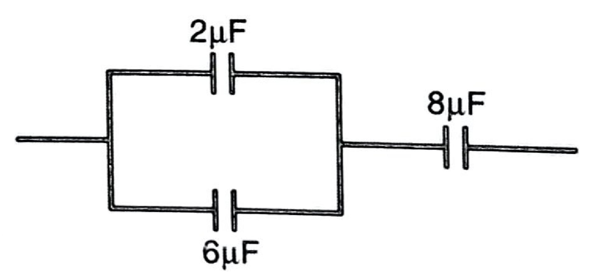 Figure 6: 2 μF and 6 μF capacitors in parallel, the combination in series with an 8 μF capacitor.