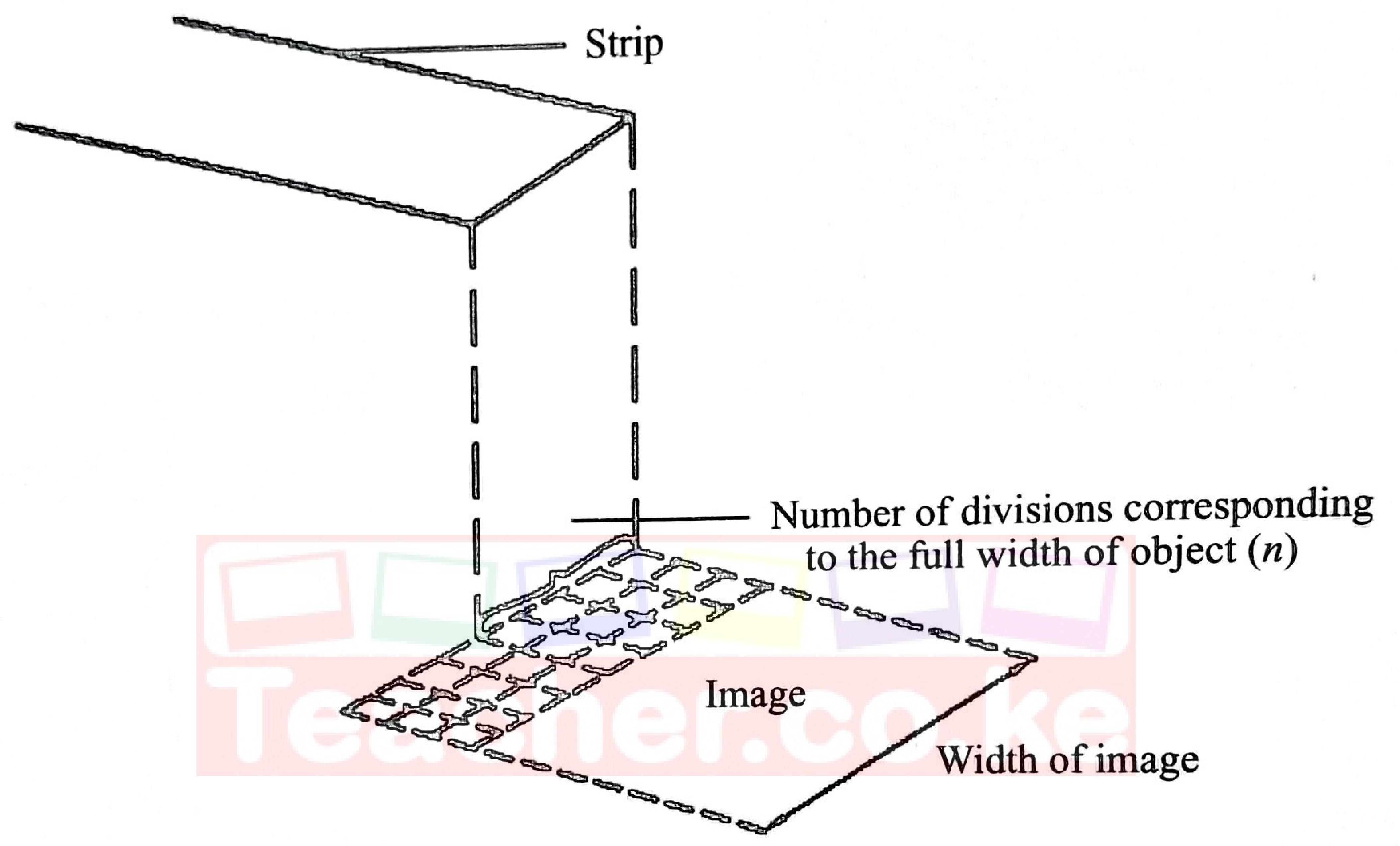 Figure 3: strip turned scale-side down; n is the number of divisions of the image that match the full width of the object.